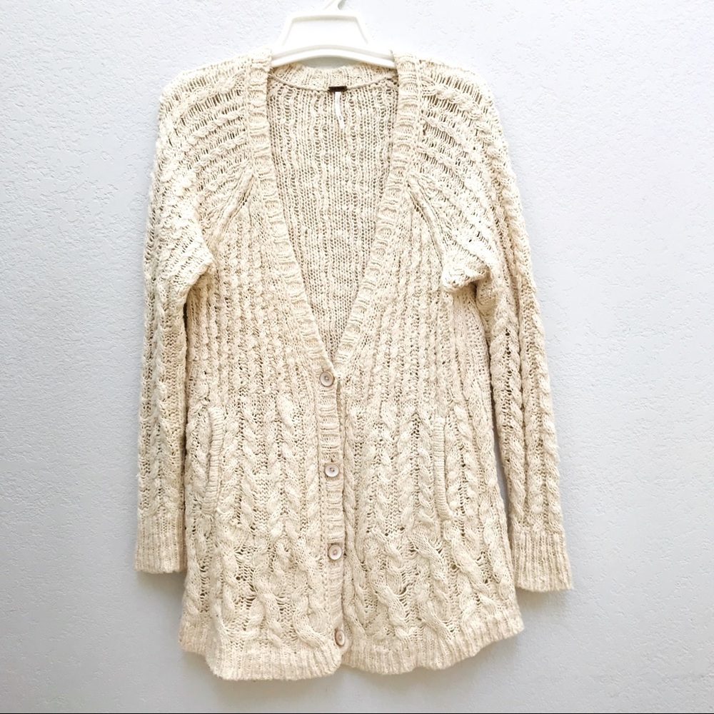 Free People Sweater M Cotton Cable Cozy Cardigan
